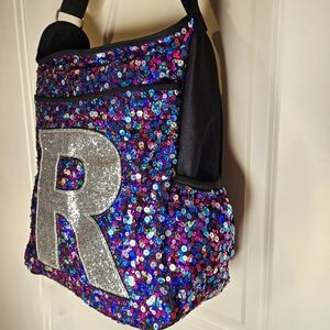 Justice Blue Silver Pink Purple Sequin Messenger Bag Glitter Letter R Initial